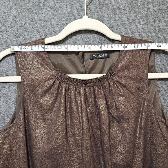Tahari Linen Dress Womens Size 4 Bronze Metallic Knee Length Party Dress  Ruffle - Picture 11 of 16